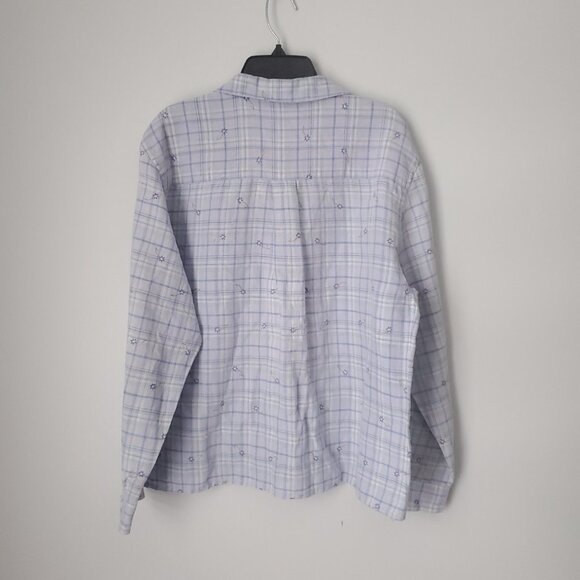 TALBOTS Embroidered Florals Linen Plaid Shirt Button Down Collared Cuffed Sleeve - Picture 9 of 10